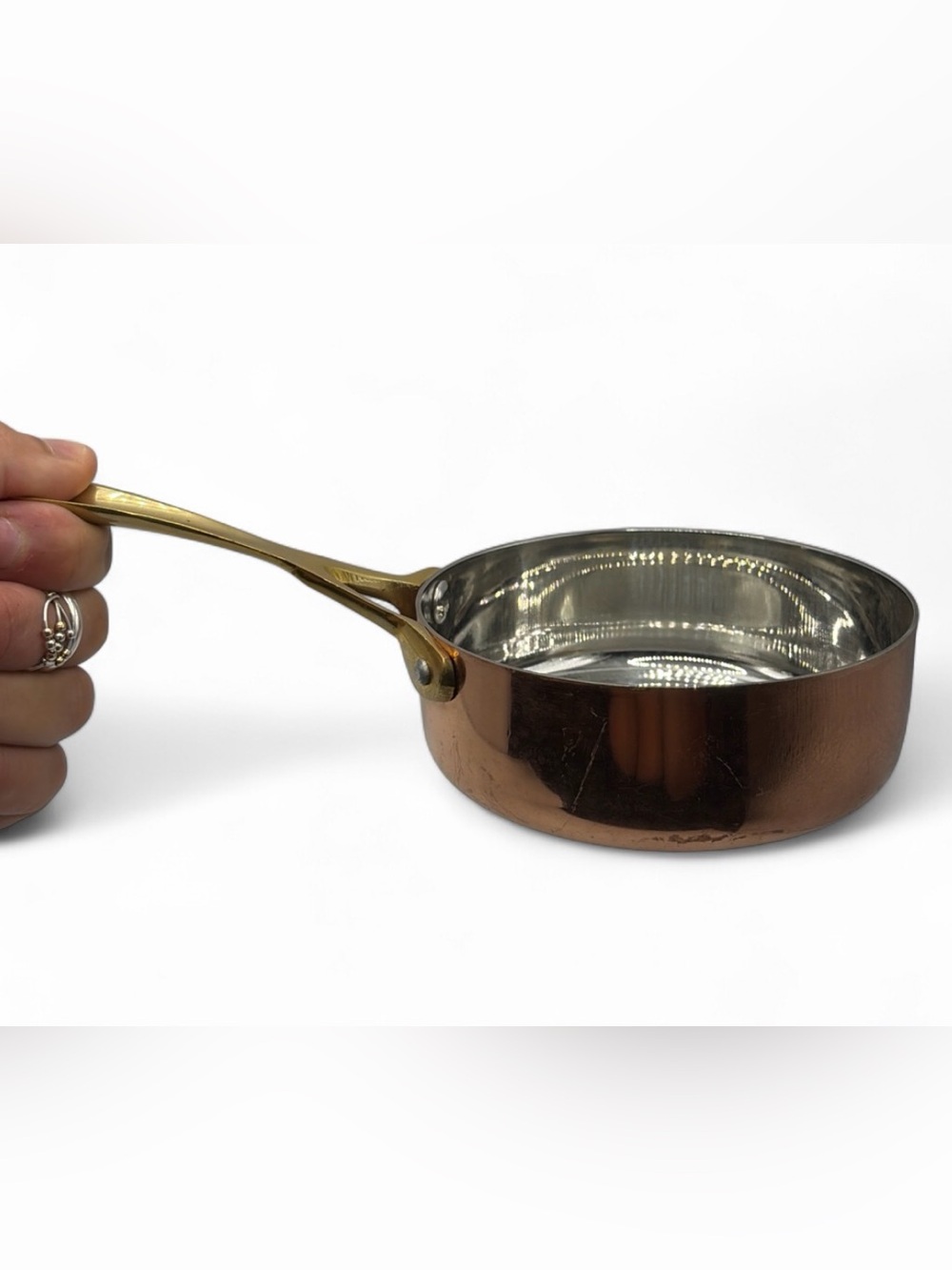 Mini Copper Sauté Pan with Brass Handle Cookware Kitchenware Farmhouse Cottage